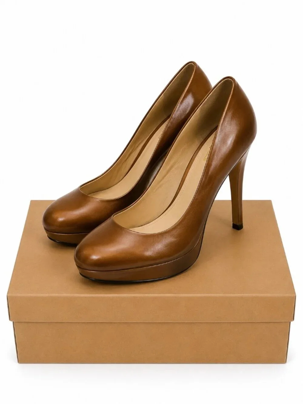 Joan & David Brown Leather Platform Pumps Stiletto Heels Round Toe Size 8.5M